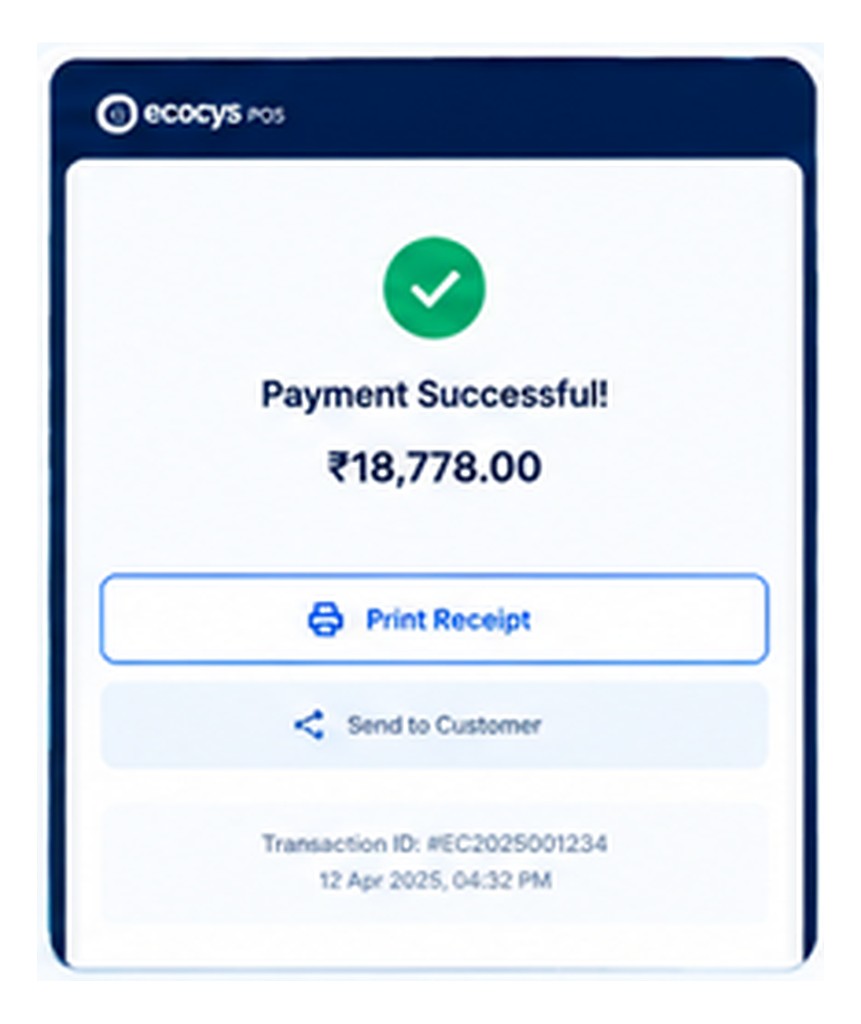 Ecocys POS — payment successful, print or send receipt